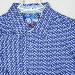 Robert Graham Men XL Blue Geometric 3D Cube Print Short Sleeve Button Down Shirt